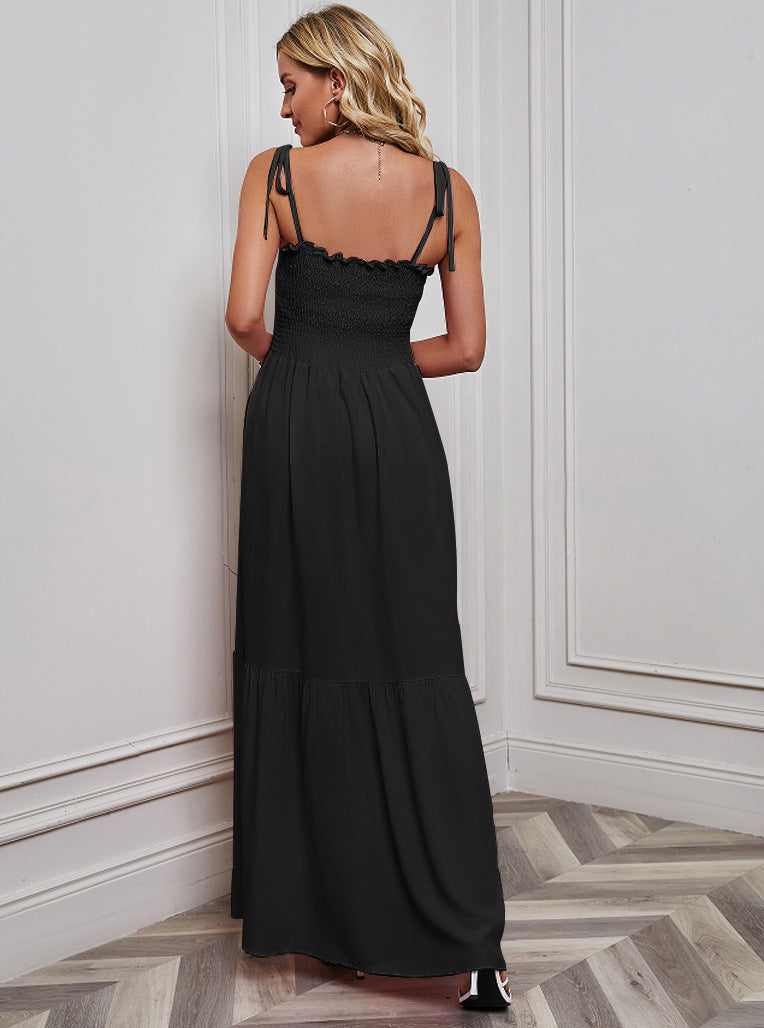 Ruffle Pleated String Spaghetti Dress