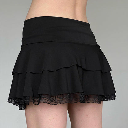 Lace Splicing A-Line Ruffle Mini Skirt