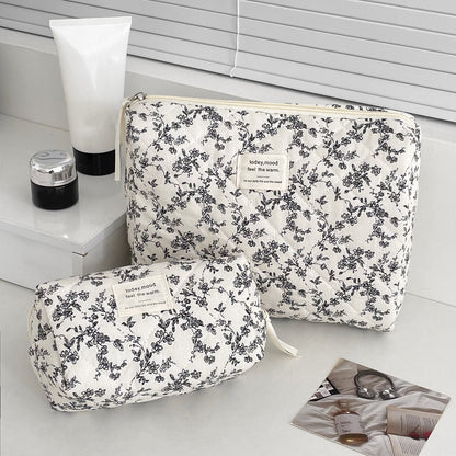 Flower Print Color Block Portable'Make Up Bag