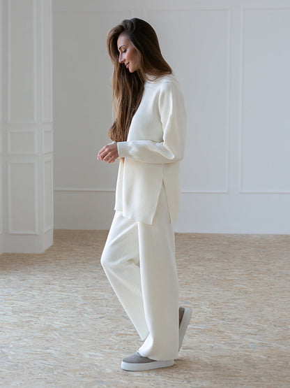 High Collar Side Split Knit Sets