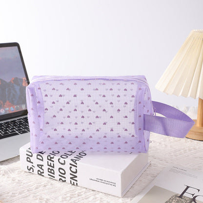 Purple Love Mesh Portable Make Up Bags