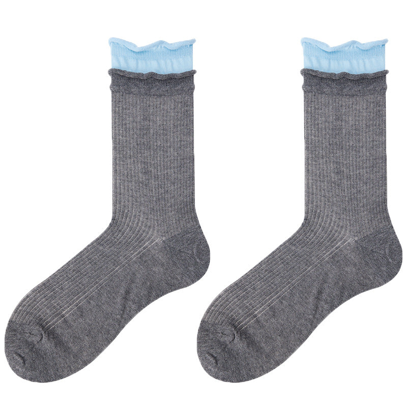 Color Block Ribbed Thin Cotton Socks
