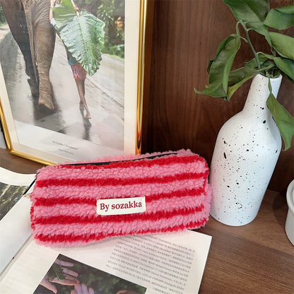 Color Block Plush Large Capacity Storage Bag