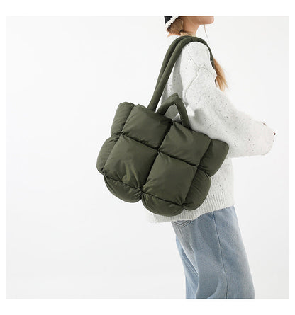 Simple Puffer Tote Bag Solid Color Soft Handbag