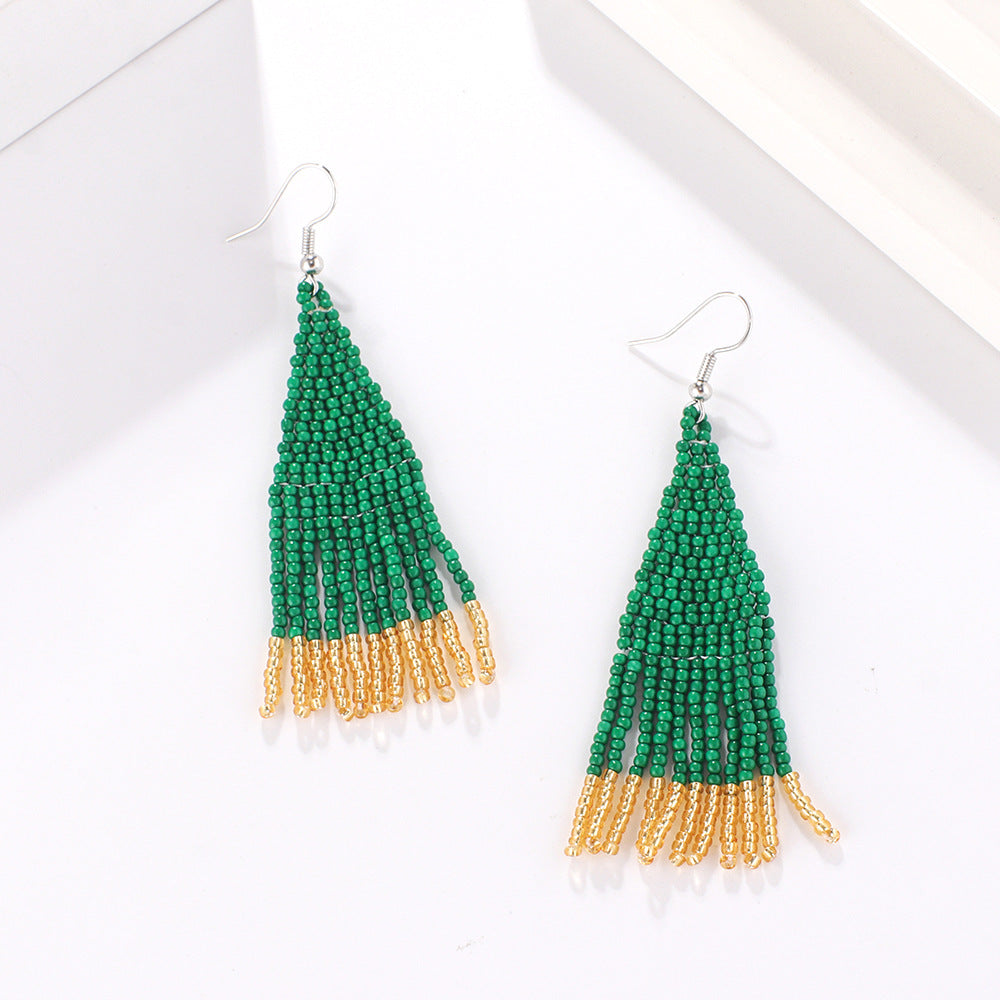 Color Block Beads Tassel Drop Earrings