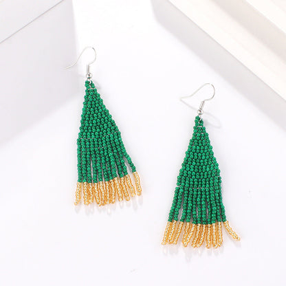 Color Block Beads Tassel Drop Earrings