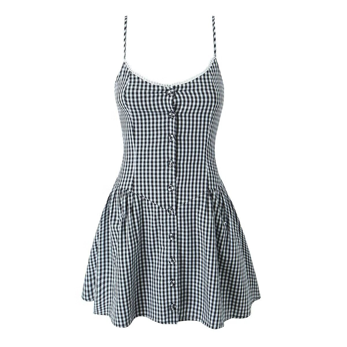 Fashion Plaid Front Button Sleeveless Mini Dresses