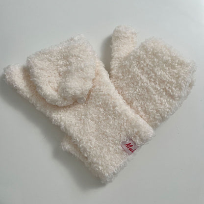 Cute Warm Knitted Convertible Mittens Flap Cover