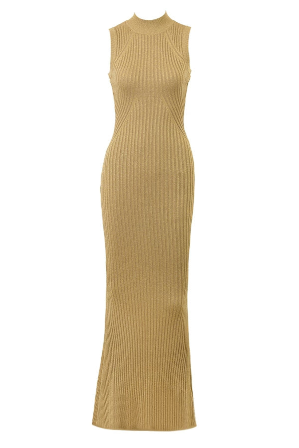 Slim Turtle Neck Wrap Knit Maxi Dress