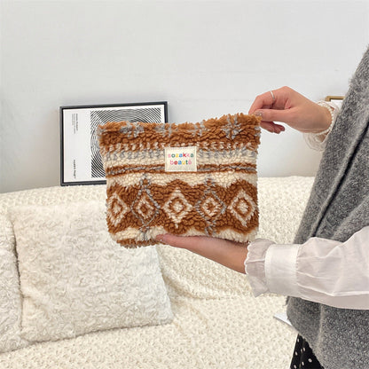 Polka Dot Plushed Large Capacity Make Up Bag