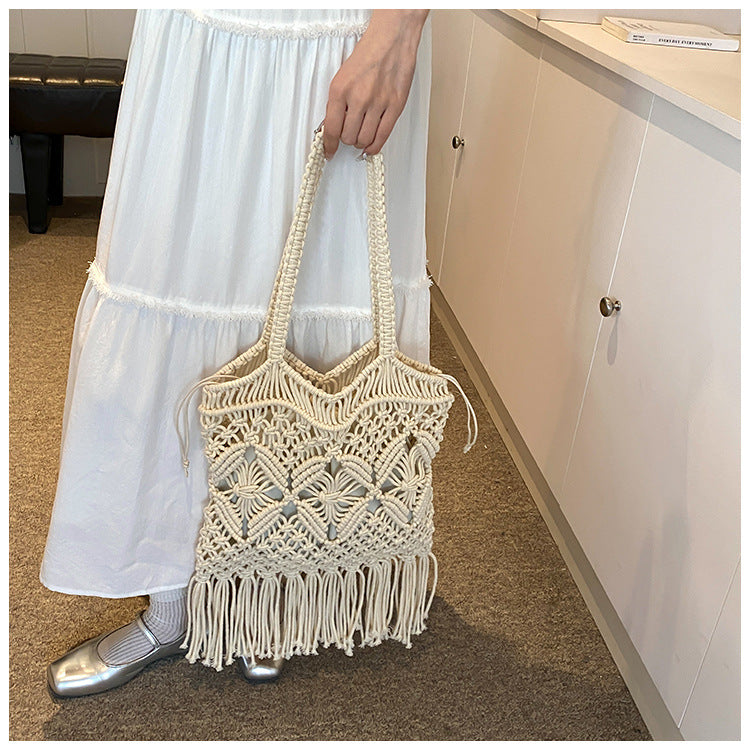 Tassel Hollow Out Woven Shoulder Bag