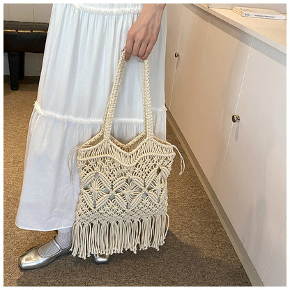 Tassel Hollow Out Woven Shoulder Bag