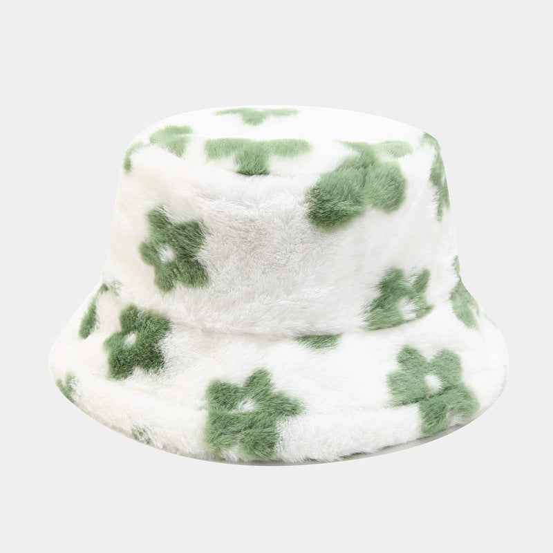 Floral Plattern Plush Winter Bucket Hats