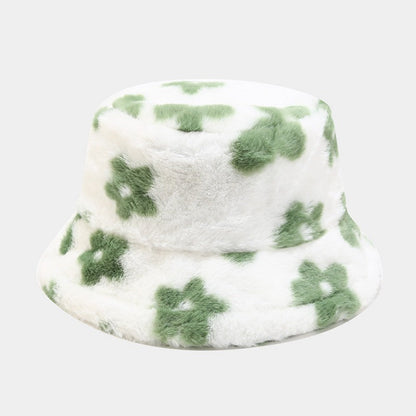 Floral Plattern Plush Winter Bucket Hats