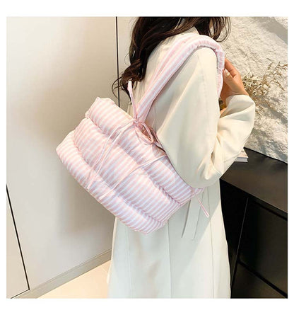 Striped Puffer Bow Knot Shoulder Handbag