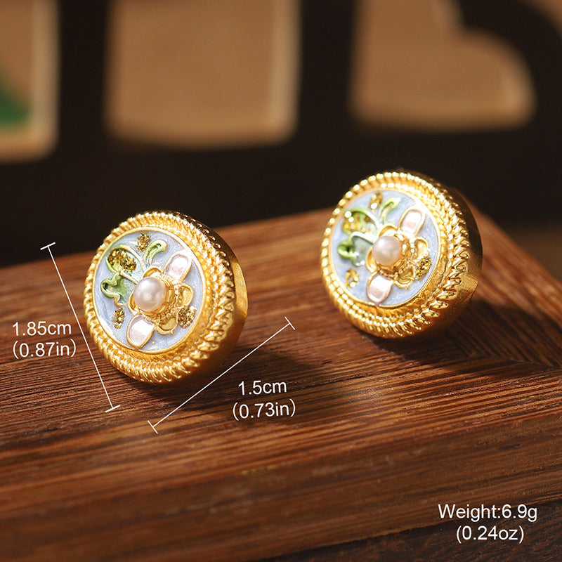 Vintage Floral Pearl Stud Earrings