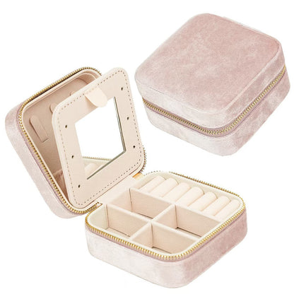 Plushed Simple Solid Color Zipper Jewelry Case