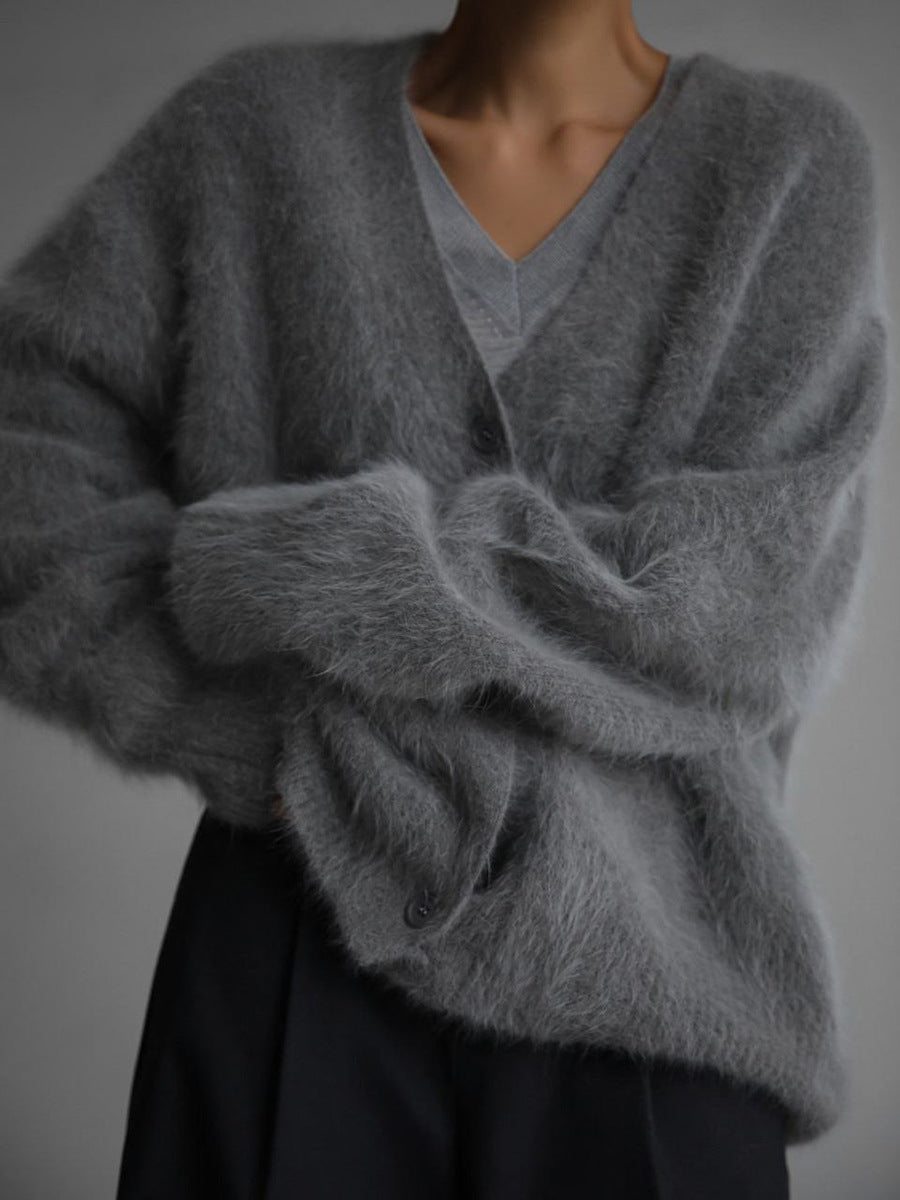 V-Neck Loose Mohair Sweater Cardigan