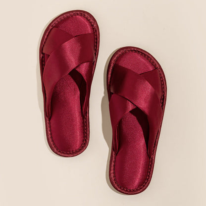 Solid Color Crossed Satin Slide Slippers