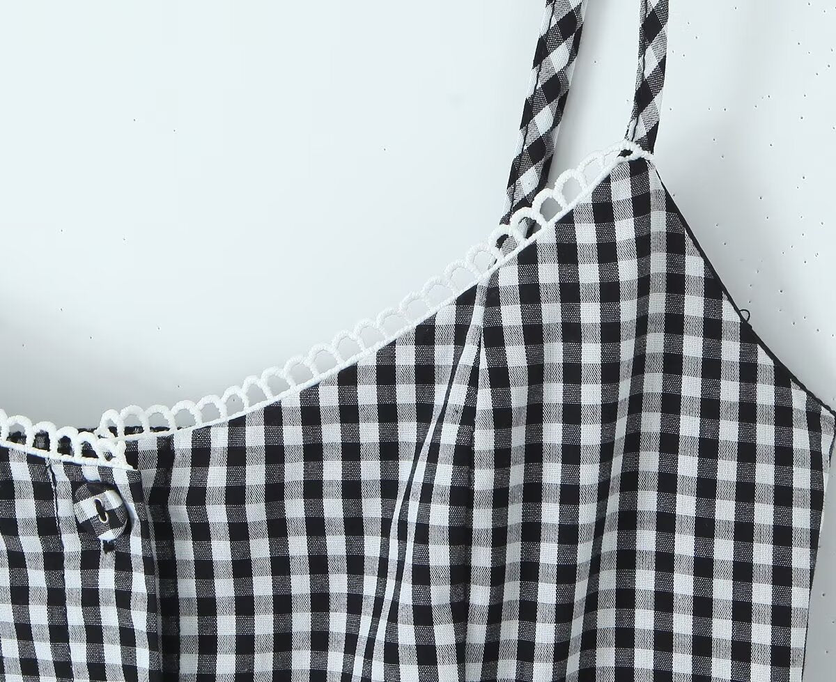 Fashion Plaid Front Button Sleeveless Mini Dresses