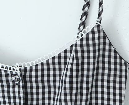 Fashion Plaid Front Button Sleeveless Mini Dresses