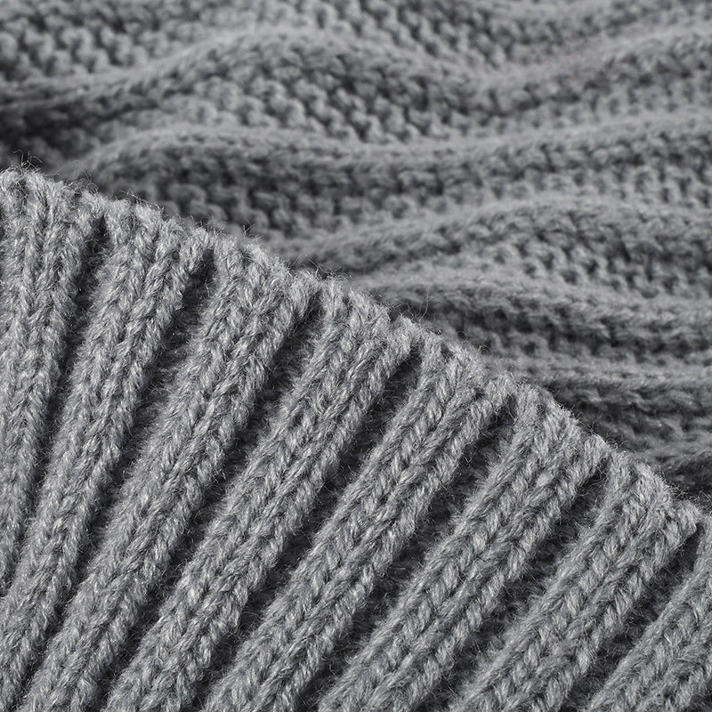 Solid Color Ripped Knit Pom Beanie