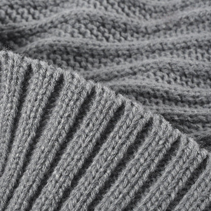 Solid Color Ripped Knit Pom Beanie