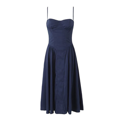 Solid Color Square Neck Pleated Midi Dress