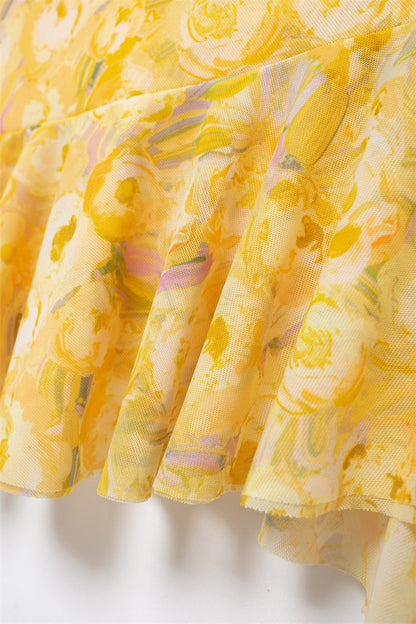 Sweet Pleated Printed Bodycon Mini Dress