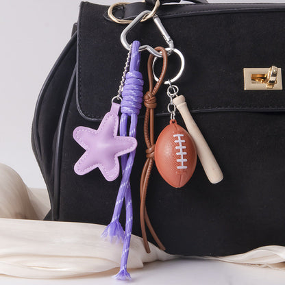 Simple Leather Star Baseball Keychain Bag Charm