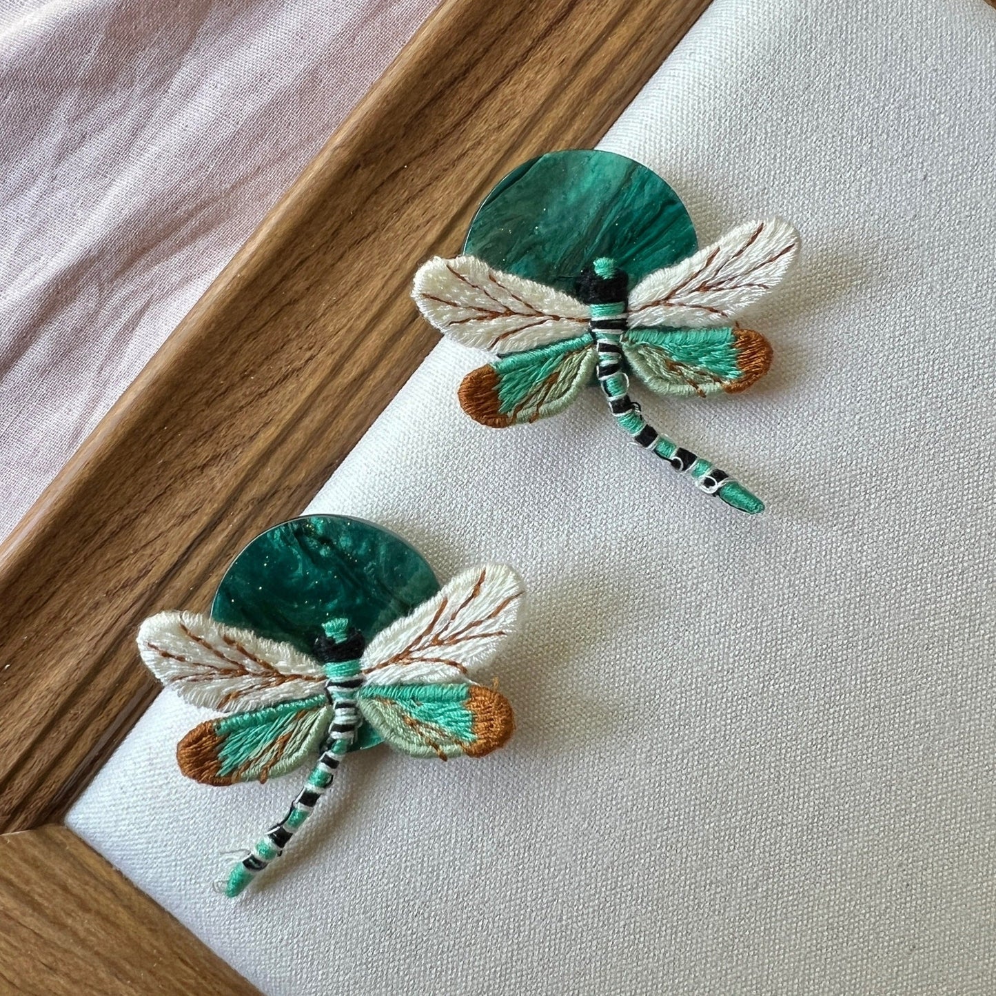 Vintage Green Dragonfly Stud Earrings