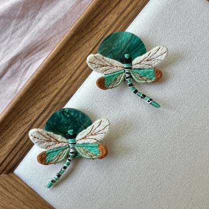 Vintage Green Dragonfly Stud Earrings