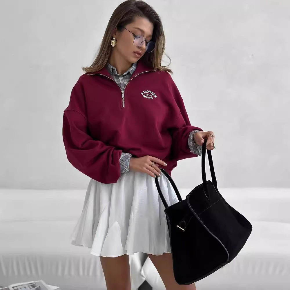 Vintage Letter Print Lapel Hoodie