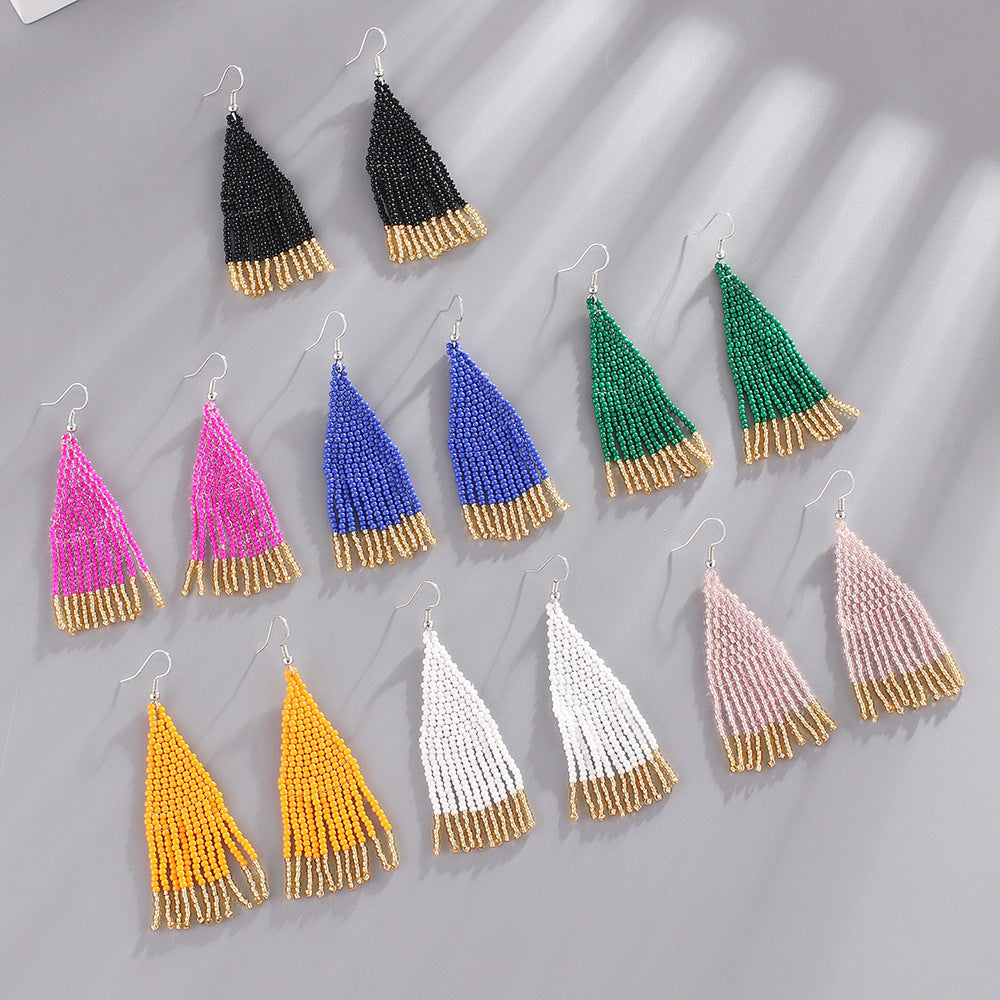 Color Block Beads Tassel Drop Earrings