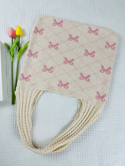 Bows Print Large Capacity Knit Shoulder Bag