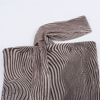 Vintage Striped Print Layered Halter Mini Dress