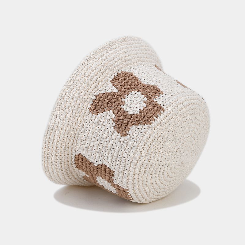 Floral Pattern Contrast Color Crochet Bucket Hat