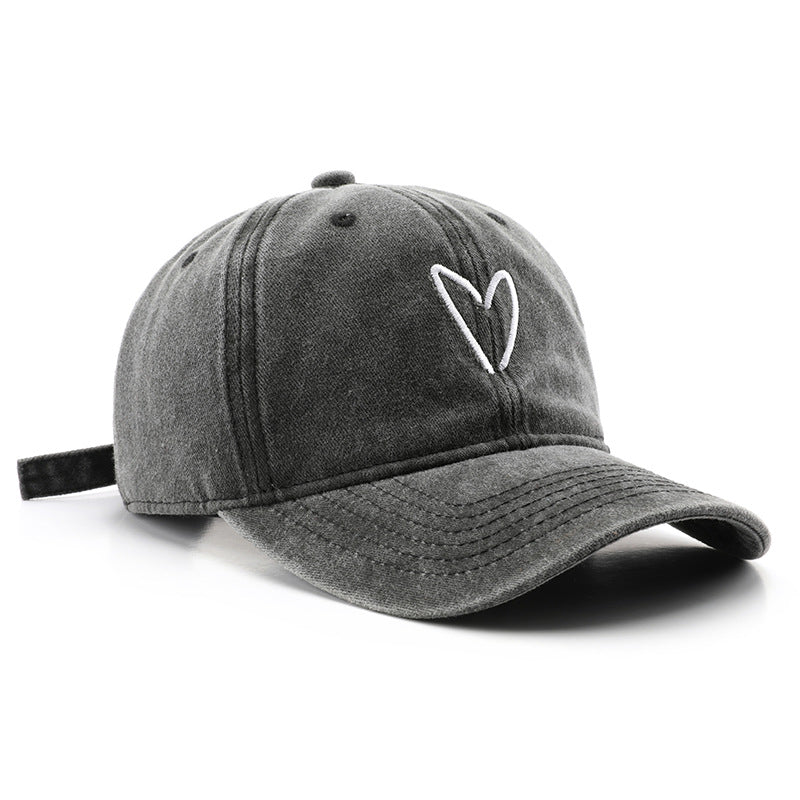 Retro Distressed Embroidered Heart Baseball Cap