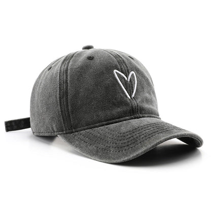 Retro Distressed Embroidered Heart Baseball Cap