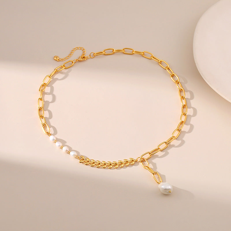 Pearl Wheat Bead Chain Splicing Necklace