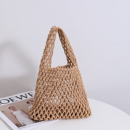 Solid Color Hollow Out Woven Handbag