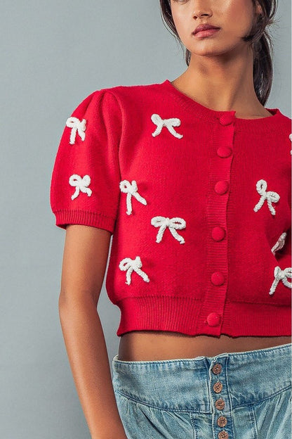 Bows Sweet Short Sleeves Knit Cardigan