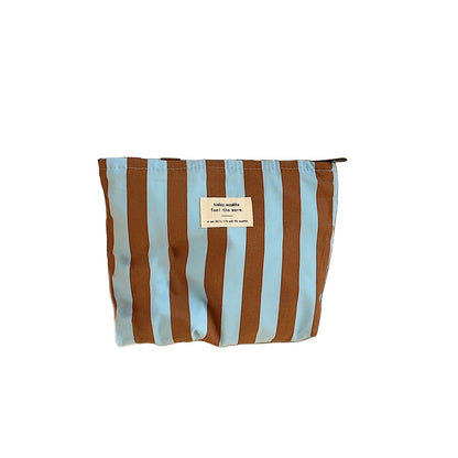 Color Block Striped Large Capacity Make Up Bag