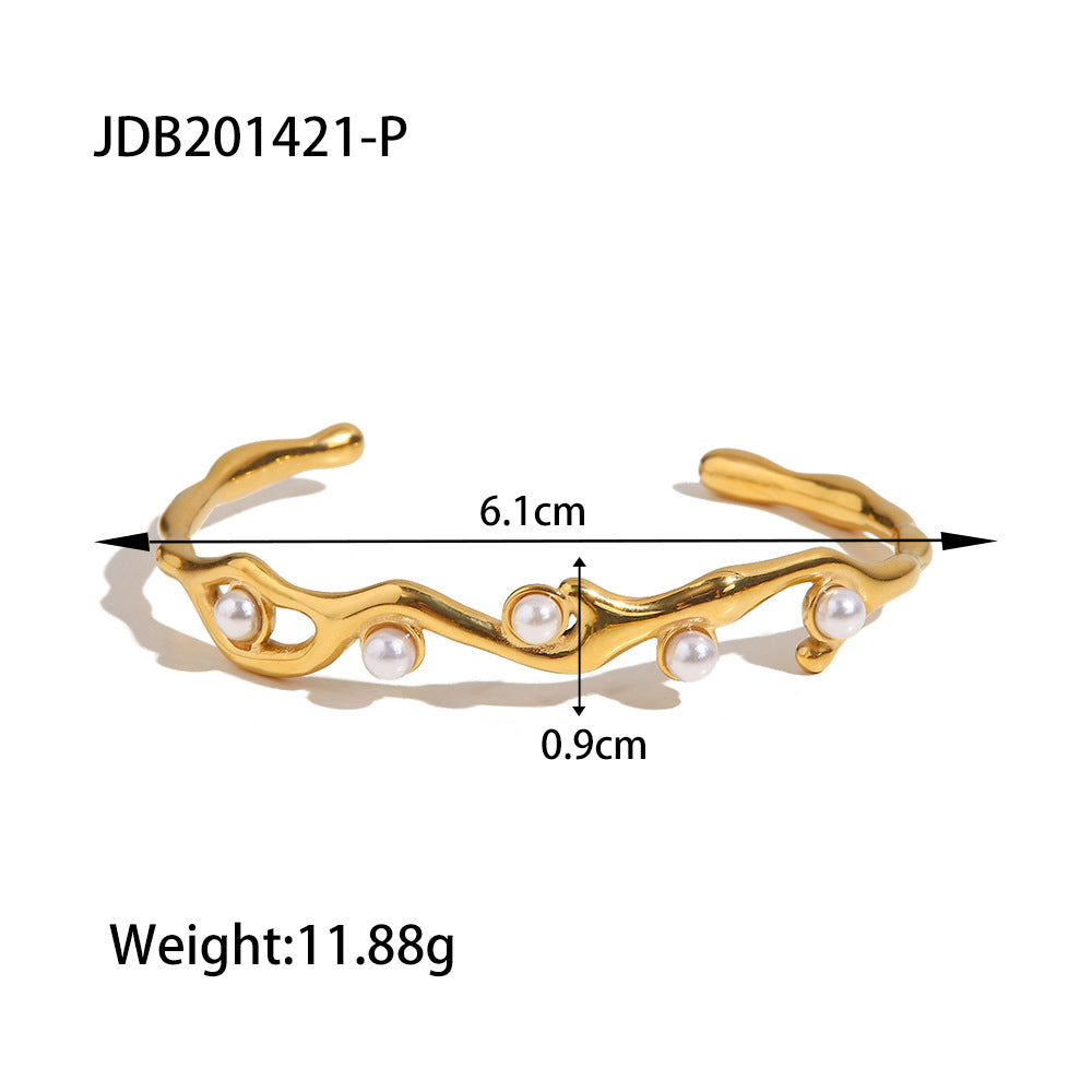 Gold Plated Pearl Open Bangle Bracelet