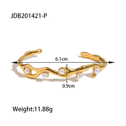 Gold Plated Pearl Open Bangle Bracelet