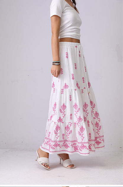 Floral Embroidered String Maxi Skirt