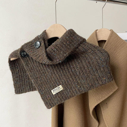 Solid Color Button Down High Collar Knit Scarve