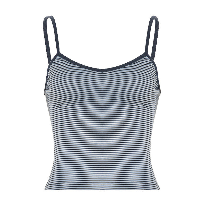 Simple Striped Spaghetti Strap Shorts Set