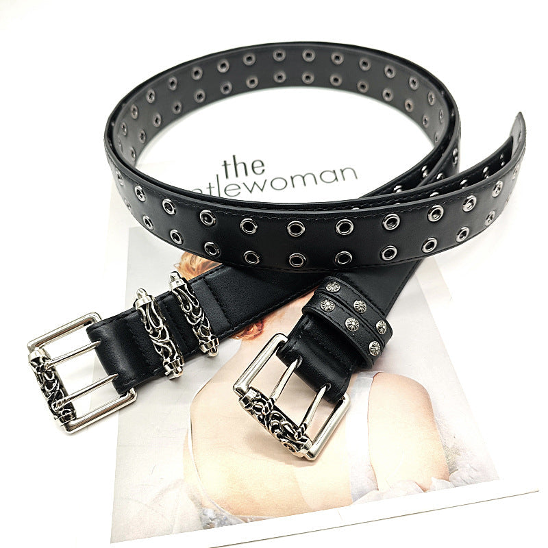 Punk Street Metal Leather Wide Belt