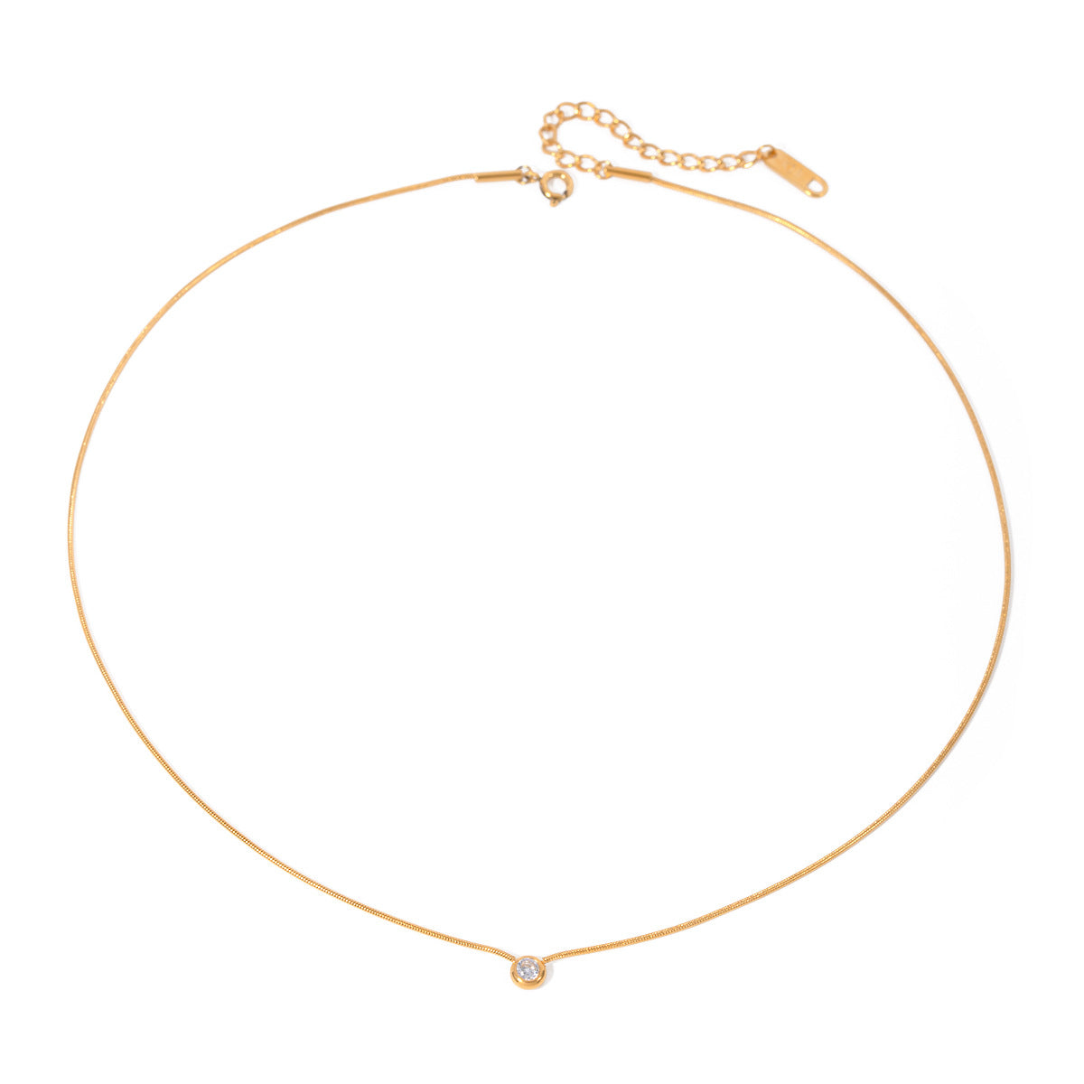 Simple Rhinestone Round Pendant Necklace